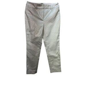 White House Black Market Womens Slim Ankle Pants Size 0P White Geo Metallic NWT
